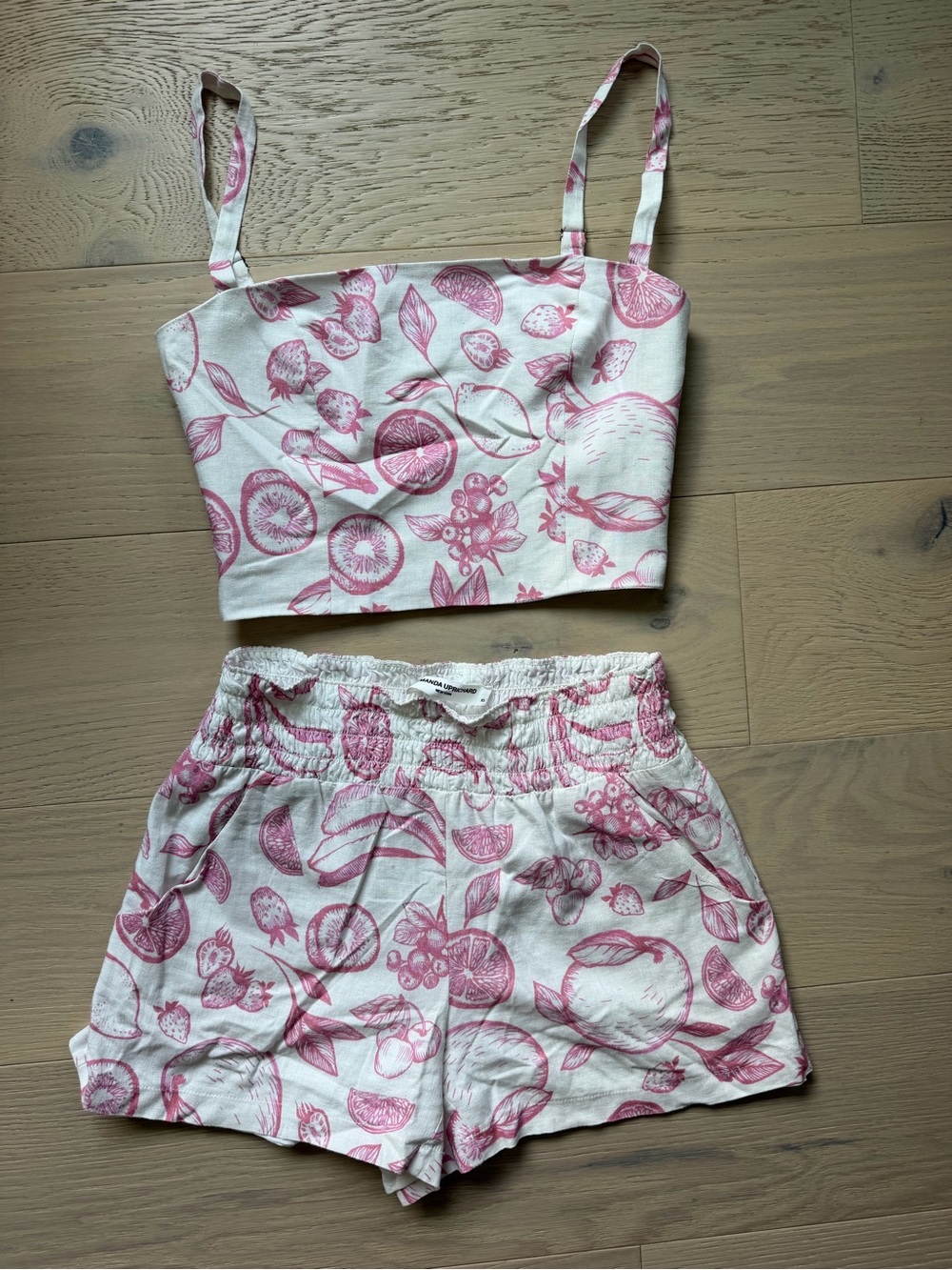 Amanda Uprichard Pink Print Crop Top & Matching Shorts